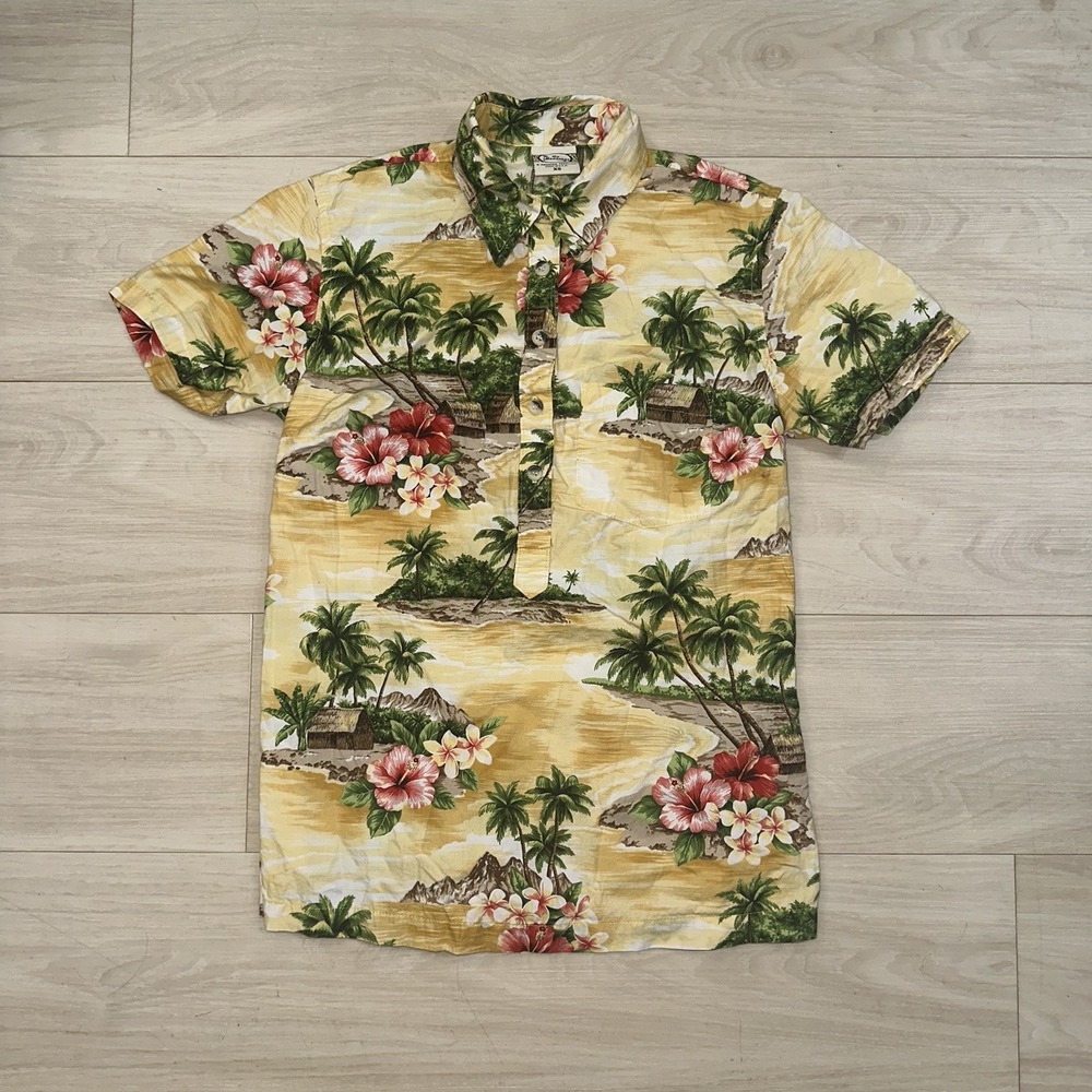 Vintage Go Barefoot Size XS Hawaiian Aloha‎ Shirt Tropical Palms Cotton USA